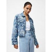 French Connection Cotton Blend Jacquard Floral Print Denim Jacket - Blue