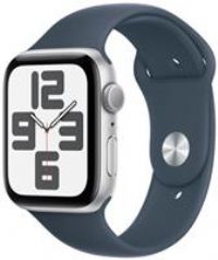 Apple Watch SE (2nd Gen, 2023) [GPS 44mm] Smartwatch with Silver Aluminum Case with Storm Blue Sport Band M/L