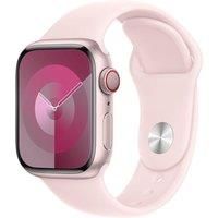 Apple Watch Series 9 [GPS + Cellular 41mm] Smartwatch with Pink Aluminum Case with Light Pink Sport Band S/M. Fitness Tracker, Blood Oxygen & ECG Apps, Always-On Retina Display, Water Resistant