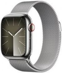 Apple Watch Series 9 [GPS + Cellular 41mm] Smartwatch with Silver Stainless steel Case with Silver Milanese Loop One Size. Fitness Tracker, Blood Oxygen & ECG Apps, Water Resistant