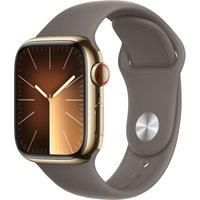 Apple Watch Series 9 [GPS + Cellular 41mm] Smartwatch with Gold Stainless steel Case with Clay Sport Band S/M. Fitness Tracker, Blood Oxygen & ECG Apps, Always-On Retina Display, Water Resistant
