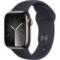 Apple Watch Series 9 [GPS + Cellular 41mm] Smartwatch with Graphite Stainless steel Case with Midnight Sport Band S/M. Fitness Tracker, Blood Oxygen & ECG Apps, Water Resistant
