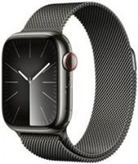 Apple Watch Series 9 [GPS + Cellular 41mm] Smartwatch with Graphite Stainless steel Case with Graphite Milanese Loop One Size. Fitness Tracker, Blood Oxygen & ECG Apps, Water Resistant