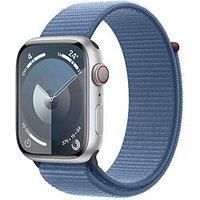 Apple Watch Series 9 [GPS + Cellular 45mm] Smartwatch with Silver Aluminum Case with Winter Blue Sport Loop One Size. Fitness Tracker, Blood Oxygen & ECG Apps, Always-On Retina Display