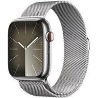 Apple Watch Series 9 [GPS + Cellular 45mm] Smartwatch with Silver Stainless steel Case with Silver Milanese Loop One Size. Fitness Tracker, Blood Oxygen & ECG Apps, Water Resistant