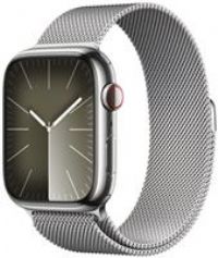 Apple Watch Series 9 [GPS + Cellular 45mm] Smartwatch with Silver Stainless steel Case with Silver Milanese Loop One Size. Fitness Tracker, Blood Oxygen & ECG Apps, Water Resistant