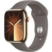Apple Watch Series 9 [GPS + Cellular 45mm] Smartwatch with Gold Stainless steel Case with Clay Sport Band M/L. Fitness Tracker, Blood Oxygen & ECG Apps, Always-On Retina Display, Water Resistant