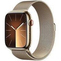 Apple Watch Series 9 [GPS + Cellular 45mm] Smartwatch with Gold Stainless steel Case with Gold Milanese Loop One Size. Fitness Tracker, Blood Oxygen & ECG Apps, Water Resistant