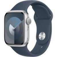 Apple Watch Series 9 [GPS 41mm] Smartwatch with Silver Aluminum Case with Storm Blue Sport Band M/L. Fitness Tracker, Blood Oxygen & ECG Apps, Always-On Retina Display, Water Resistant