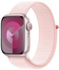 Apple Watch Series 9 [GPS 45mm] Smartwatch with Pink Aluminum Case with Light Pink Sport Loop One Size. Fitness Tracker, Blood Oxygen & ECG Apps, Always-On Retina Display, Water Resistant