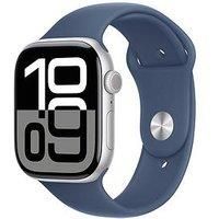 Apple Watch Series 10 GPS + Cellular 46 mm Smartwatch with Silver Aluminium Case with Denim Sport Band - M/L. Fitness Tracker, ECG App, Always-On Retina Display, Water Resistant