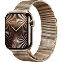 Apple Watch Series 10 GPS + Cellular 42 mm Smartwatch with Gold Titanium Case with Gold Milanese Loop - One Size (Fits Most). Fitness Tracker, ECG App, Always-On Retina Display, Carbon Neutral