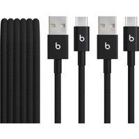 Beats USB-A to USB-C Woven Cable, 2 Pack, Fast Charging, Durable/Tangle-Free, Compatible Charger for Apple Devices w Lightning Ports (1.5 m) – Bolt Black