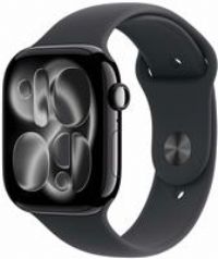 Apple Watch Series 11, 46mm, Jet Black Aluminium Case, GPS + Cellular [2025] - Black Sport Band - S/M, Black