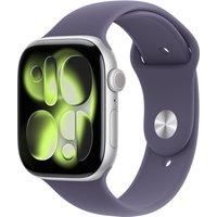 Apple Watch Series 11, 46mm, Silver Aluminium Case, GPS + Cellular [2025] - Purple Fog Sport Band - S/M, Purple