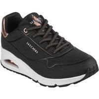 Skechers Women/'s UNO Shimmer Away Sneaker, Black Durabuck/Rose Gold Duraleather Trim, 4 UK