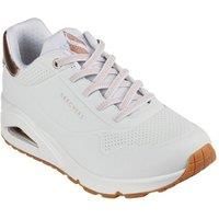 Skechers Women/'s UNO Shimmer Away Sneaker, White Durabuck/Rose Gold Duraleather Trim, 3 UK