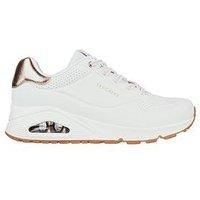 Skechers Women/'s Uno-Shimmer Away Sneaker, White Durabuck/Rose Gold Duraleather Trim, 7 UK