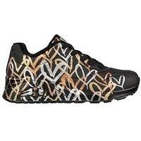 Skechers Women/'s UNO-Metallic Love Sneaker, Black, 3 UK