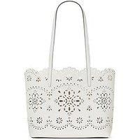 kate spade new york Do It All Spade Flower Perforated Fine Grain Leather Large Tote, True White, L, Do It All Spade Flower Perforated Fine Grain Leather Large Tote