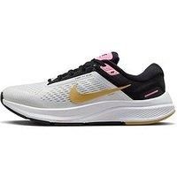 NIKE Women/'s Air Zoom Structure 24 Sneaker, White/Wheat Gold-Black-Pink Spell, 3 UK