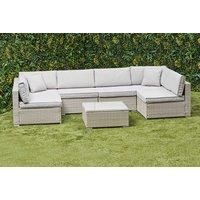 6-Seater Grey U-Shaped Rattan Garden Sofa Set - Weather-Resistant Outdoor Lounge With Coffee Table & Free Cover