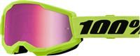 100% Motocross Goggles Strata 2 Yellow Mirror Pink Lens MX Off Road 100 Percent