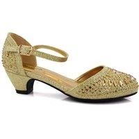 Girls Low Block Heels Diamante Sandals - Black