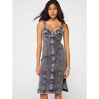 Moschino Jeans Denim Fitted Midi Cami Dress - Black