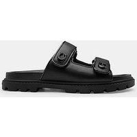Coach Women/'s Denim Quilted Sculpted C Double Band Sandal Flat, Black, 4 UK