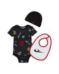 NIKE Jordan Jumpman 3 Piece Infant Baby Set babygrow, booties and beanie Baby girl boy black multicolour white graphic 6-12 months