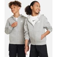 NIKE FD3004-063 K NSW CLUB FLC HD FZ LS LBR Sweatshirt Unisex DK GREY HEATHER/BASE GREY/WHITE Size XS