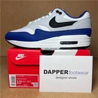 NIKE Mens Air Max 1 Sneaker, White Black Deep Royal Blue, 9.5 UK