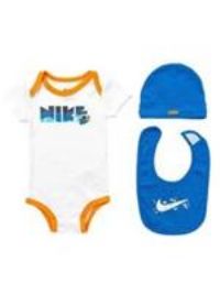 NIKE Baby 3-Piece Set, Bodysuit, Beanie, Bib White Blue Unisex new