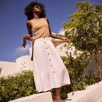Petite Button-Front Linen Midi Skirt