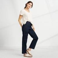 Soft Denim Straight Leg Cargo Jeans, High Waisted