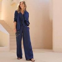 Petite Wide Leg Pleated Linen Trousers