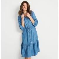 Lands' End Women's Petite Lightweight TENCEL Gathered Midi Shirt Dress in Indigo | Size: 16-18