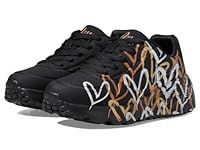 Skechers Girls Uno Lite Metallic Love Sneaker, Black Gold, 12 UK