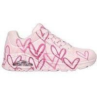 Skechers Women/'s UNO Spread The Love Sneaker, Pink W Multi Color Heart Print Durabuck/Mesh, 3 UK