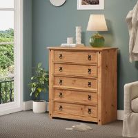 Brambly Cottage Bridewell 5 Drawer 80Cm W Chest of Drawers Antique Wax 89cm H X 80cm W X 41cm D