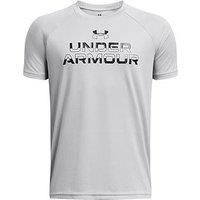 Under Armour Boys Tech Split Wordmark T-Shirt Tee Top Mod Gray/Black 9-10 Years