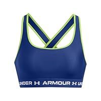 Under Armour Women/'s Crossback Medium Support Bra, Tech Blue/Retro Green/White, XS