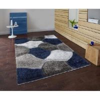 Ebern Designs Pona Shaggy Rug Hallway Runner Living Room Rugs Bedroom Carpet Mat Blue/White/Grey Rectangle 80 x 150cm