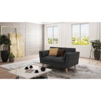 Hashtag Home Sofa 2 Seater with Wooden Legs In Scandinavian Style Kamille Graphite 90cm H X 152cm W X 89cm D
