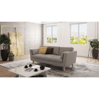 Hashtag Home Sofa 3 Seater with Wooden Legs In Scandinavian Style Kamille Dark Beige 90cm H X 206cm W X 89cm D