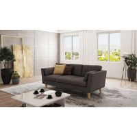 Hashtag Home Sofa 3 Seater with Wooden Legs In Scandinavian Style Kamille Brown - Khaki 90cm H X 206cm W X 89cm D