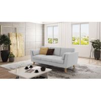 Hashtag Home Sofa 3 Seater with Wooden Legs In Scandinavian Style Kamille Silver 90cm H X 206cm W X 89cm D