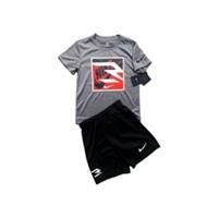 Nike boy Tick logo Grey T Shirt Black Shorts 2pc Sports Set size 5 6 Years NWT