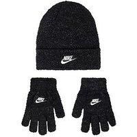 Nike Juniors Girls Twinkle Cozy Beanie Set - Black